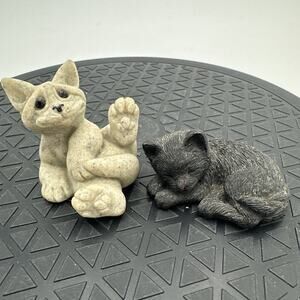 2 VTG Sandicast Cat, Black Kitten Figurines